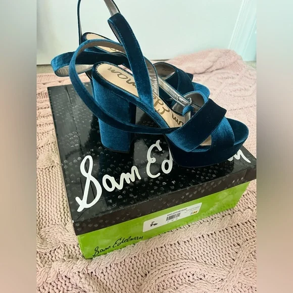 Sam Edelman Dark Blue Velvet Platform Heels - Picture 6 of 15